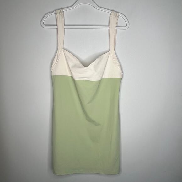 Free People Color Block Green Cream Active Mini Dress XL - Picture 2 of 8